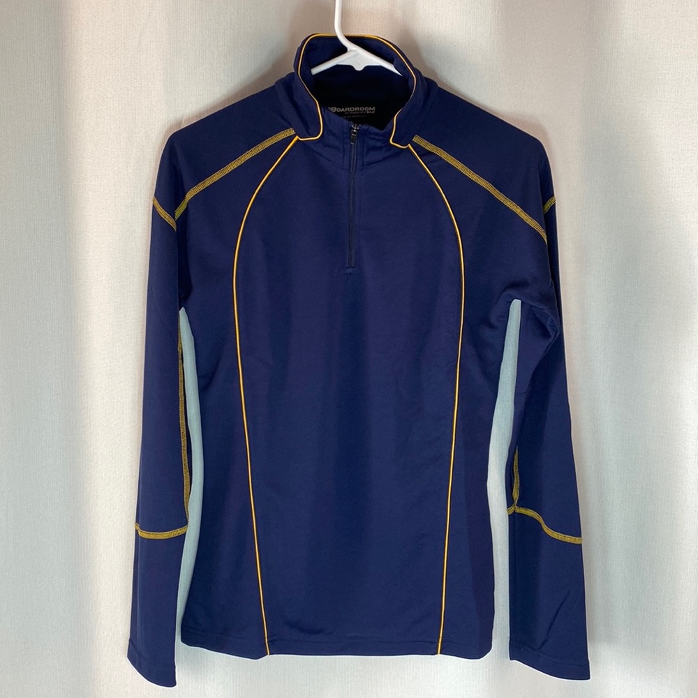 Ladies 1/4 Zip Sport Long Sleeve Shirt Quick Dry Navy & Gold
